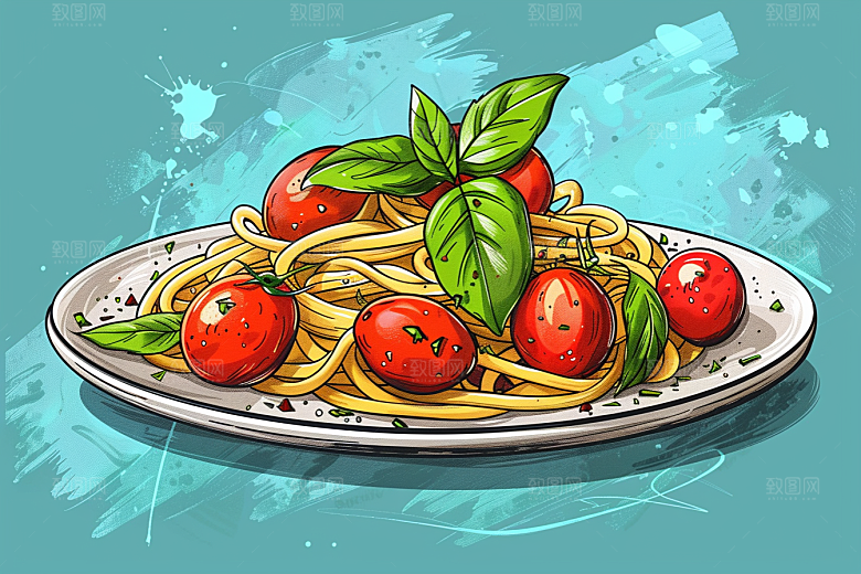 意大利面肉酱面卡通插画