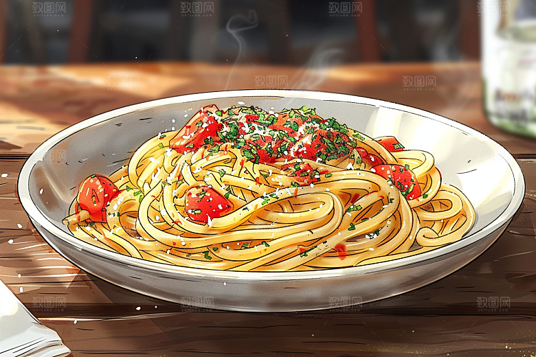 意大利面绘本风卡通插画