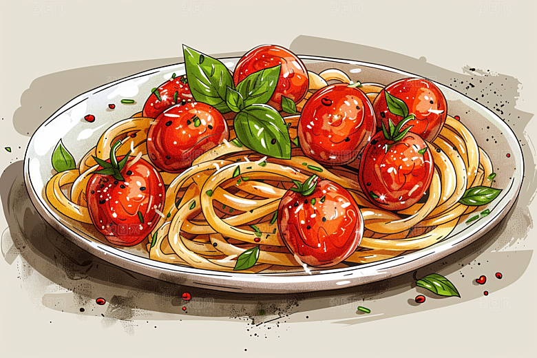 意大利面艺术感卡通插画