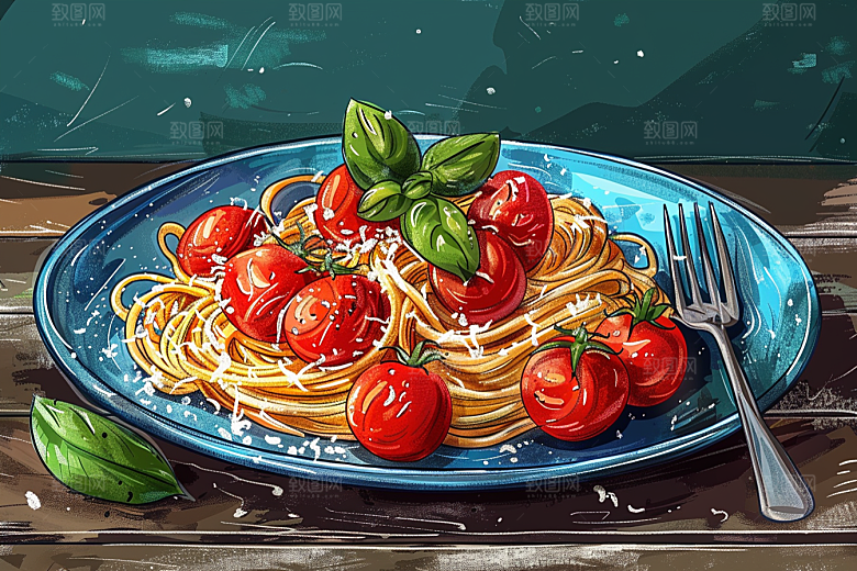 意大利面高清艺术感插画