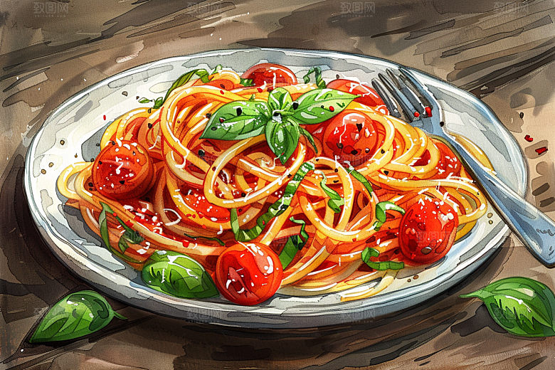意大利面彩色高清插画