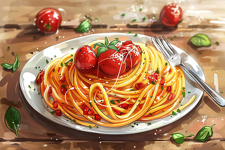 意大利面绘本风彩色插画