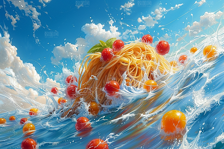 意大利面绘本风美食插画