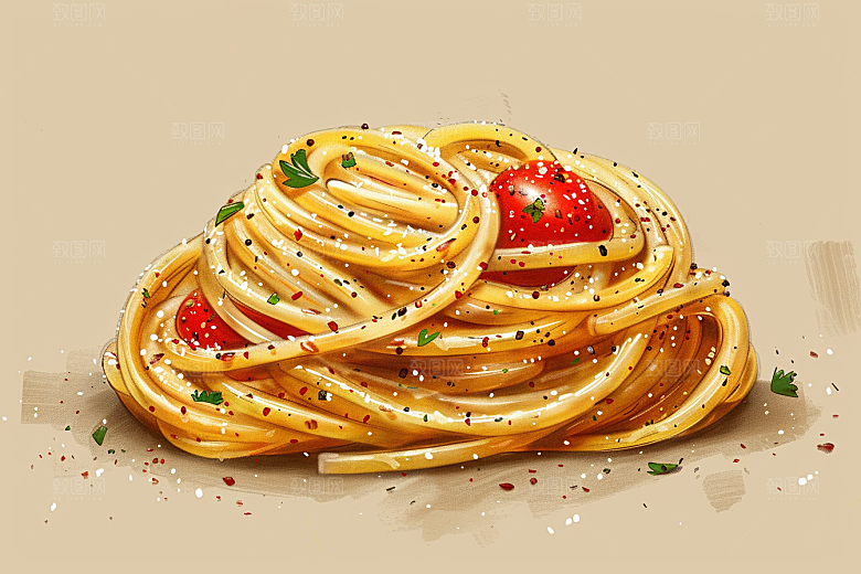 意大利面清新西餐插画