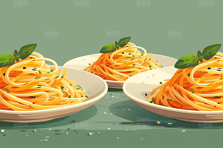 意大利面卡通手绘插画