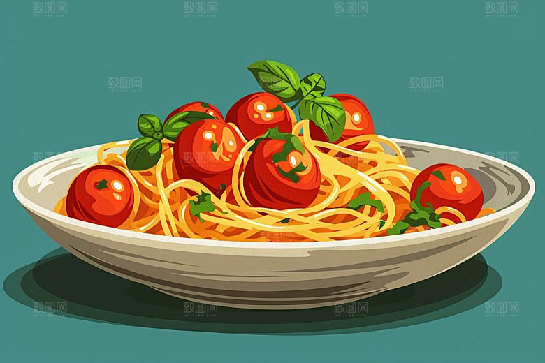 意大利面艺术感面条插画