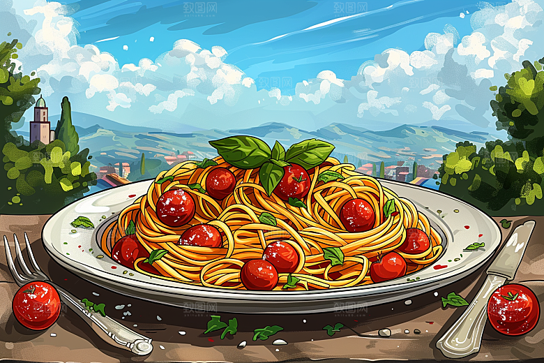 意大利面面食艺术感插画
