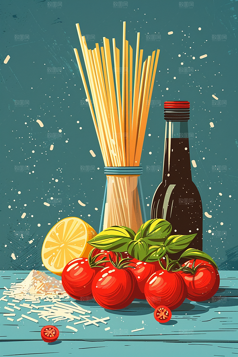 意大利面肉酱面西餐插画