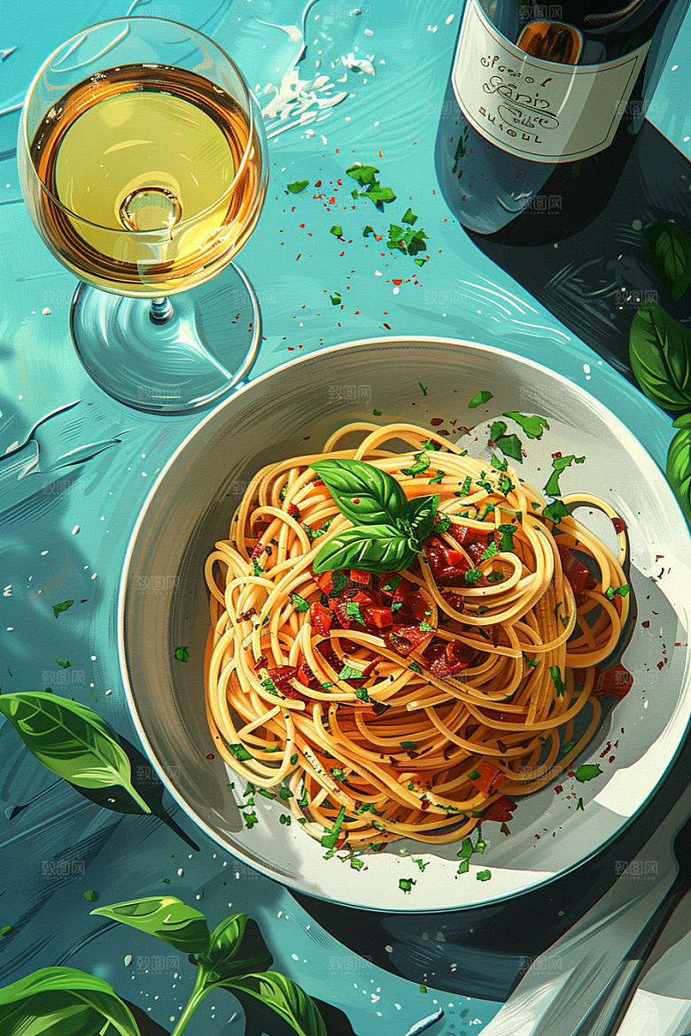 意大利面肉酱面清新插画