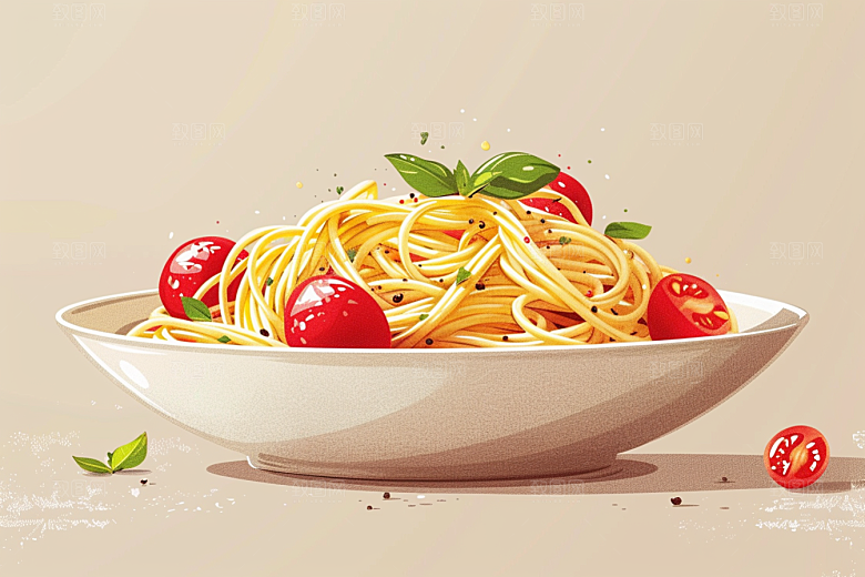 意大利面肉酱面艺术感插画