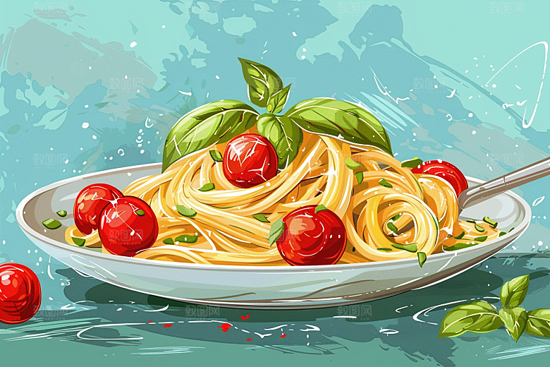 意大利面手绘面食插画