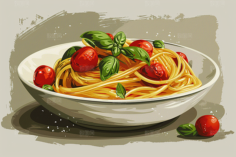 意大利面手绘肉酱面插画