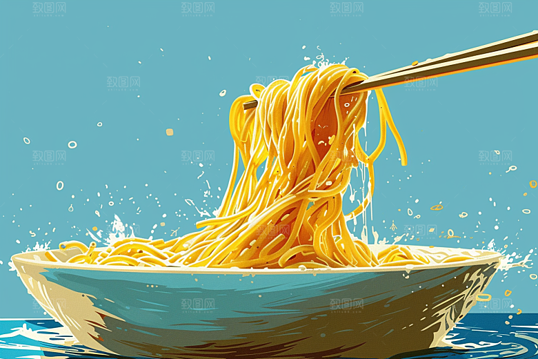 意大利面艺术感面条插画