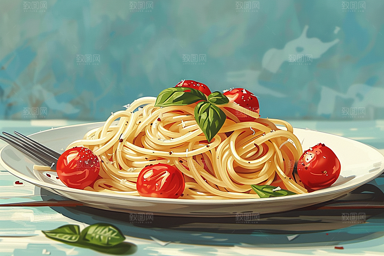 意大利面彩色高清插画