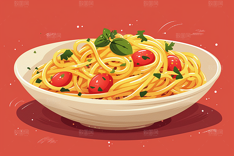 意大利面高清手绘插画