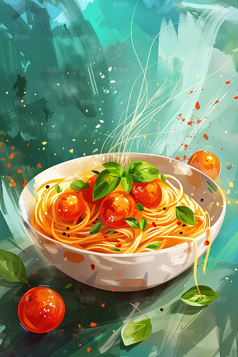 意大利面肉酱面西餐插画