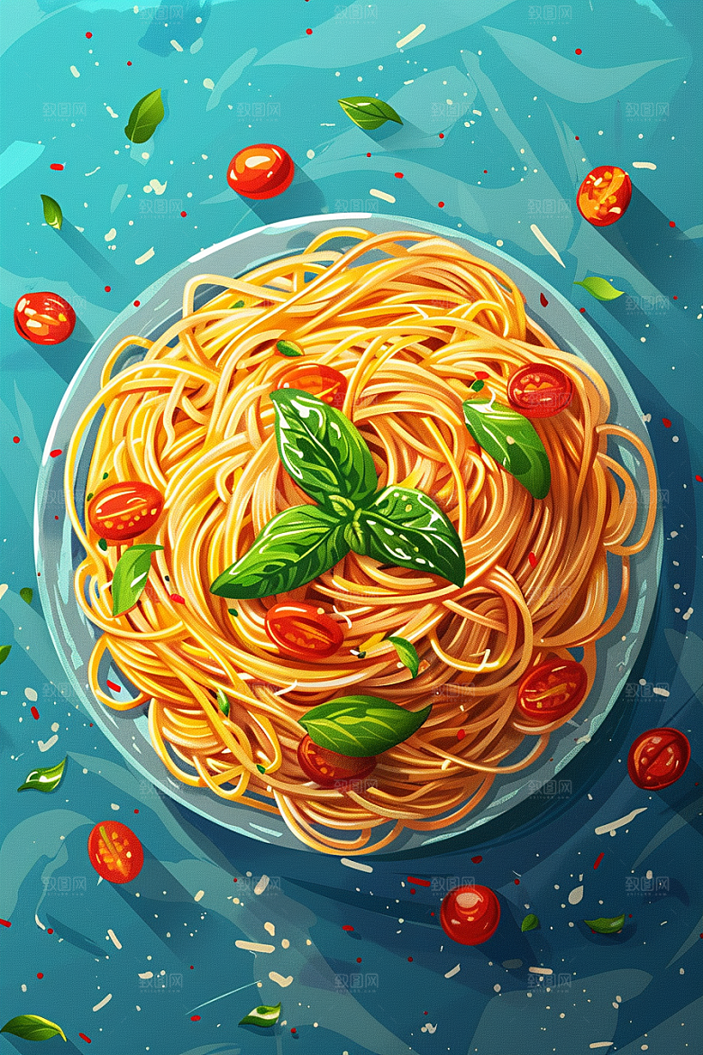 意大利面手绘卡通插画