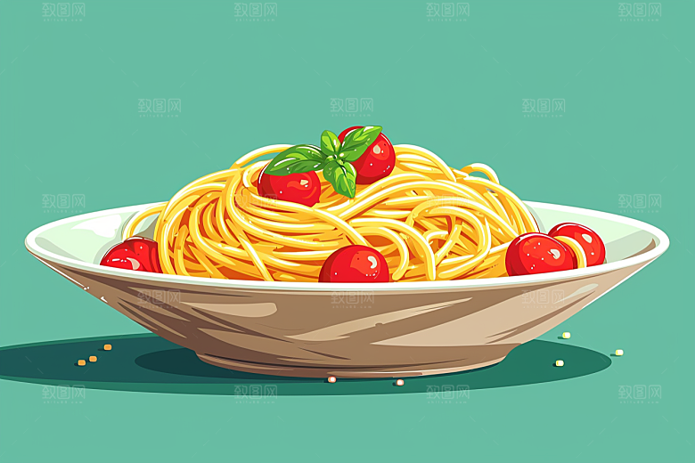 意大利面彩色卡通插画