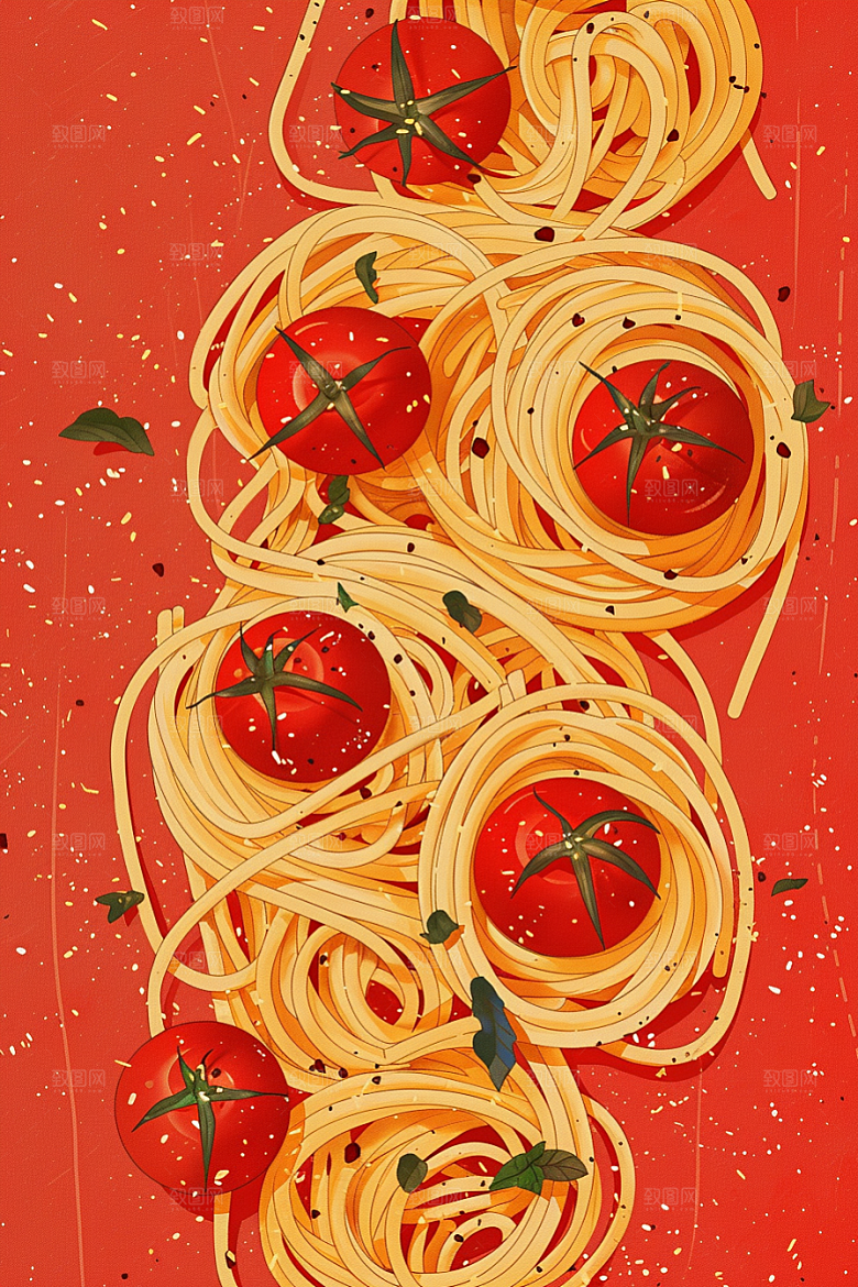 意大利面绘本风高清插画