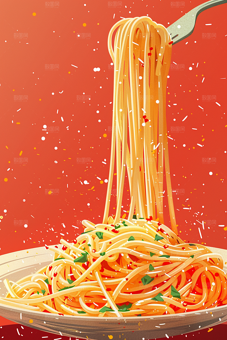 意大利面绘本风卡通插画