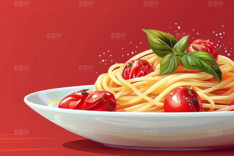 意大利面清新肉酱面插画