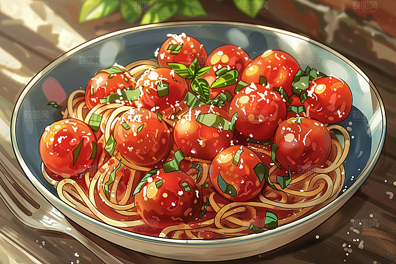 意大利面艺术感绘本风插画