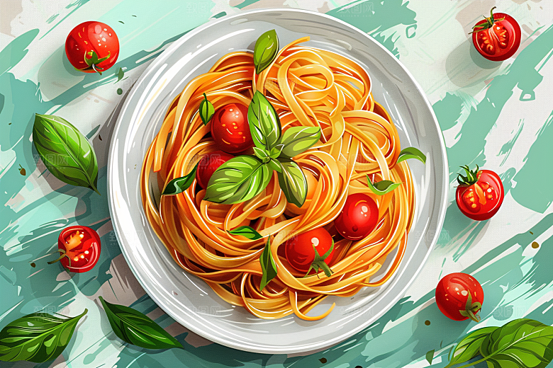 意大利面美食面条插画