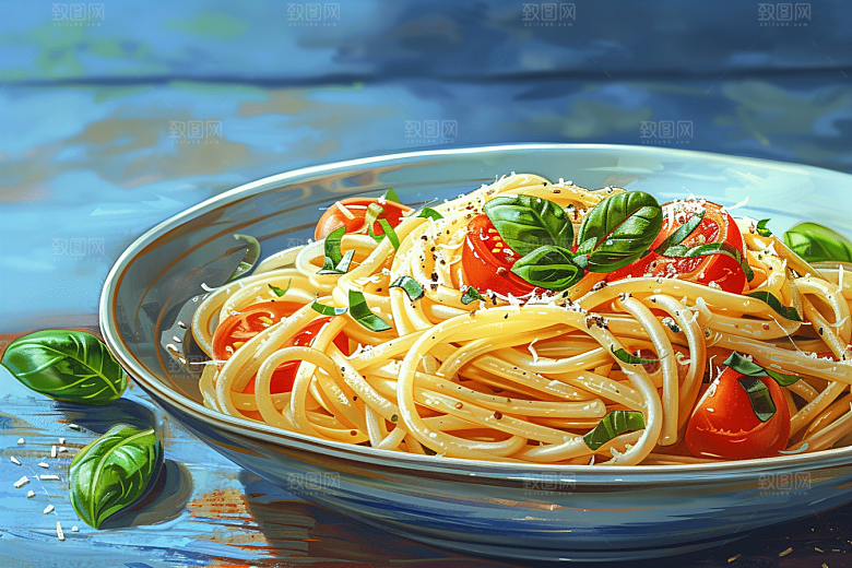 意大利面西餐美食插画