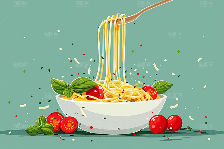 意大利面卡通艺术感插画