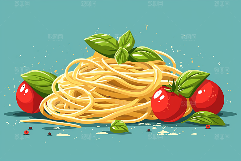 意大利面卡通手绘插画