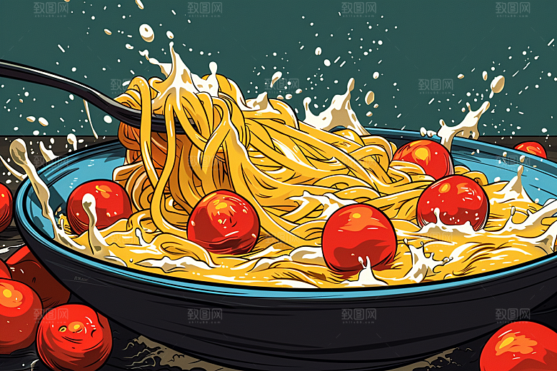意大利面绘本风彩色插画