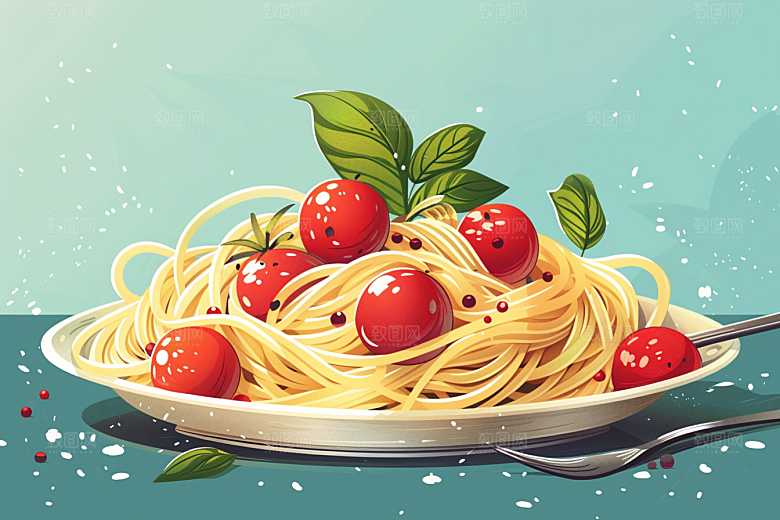 意大利面清新美食插画