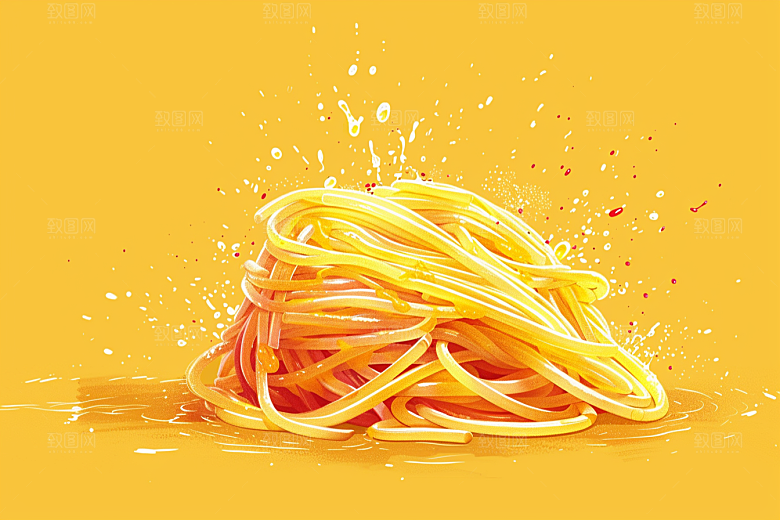 意大利面彩色西餐插画