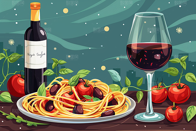 意大利面高清肉酱面插画