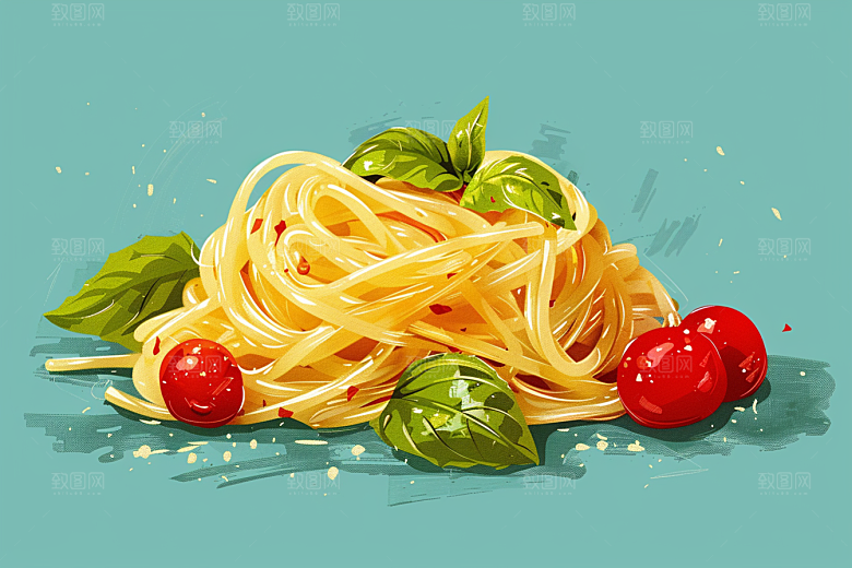 意大利面面食绘本风插画