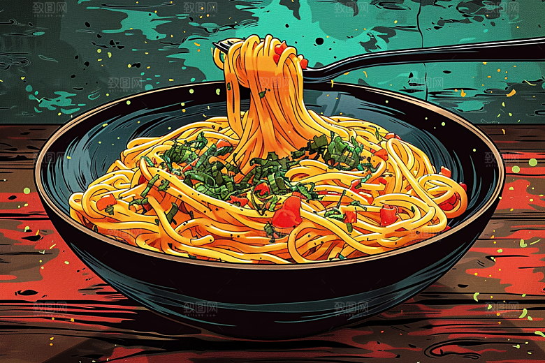 意大利面清新手绘插画