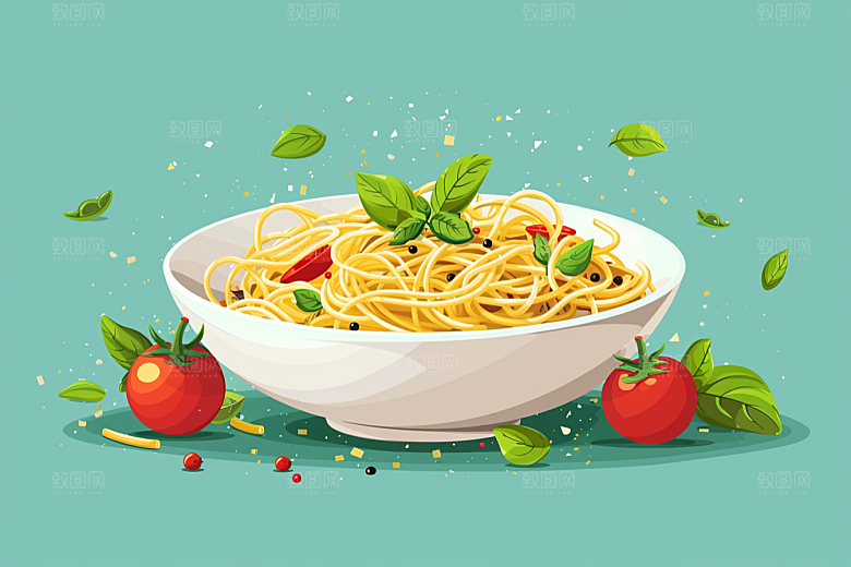 意大利面高清肉酱面插画