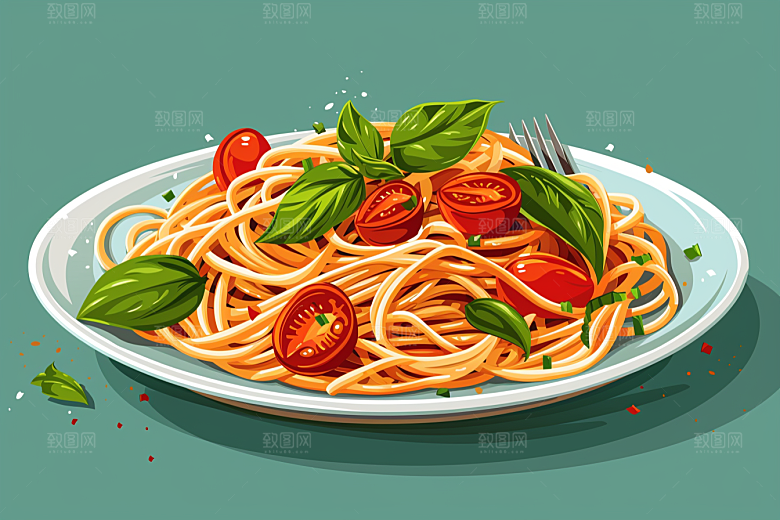 意大利面手绘艺术感插画