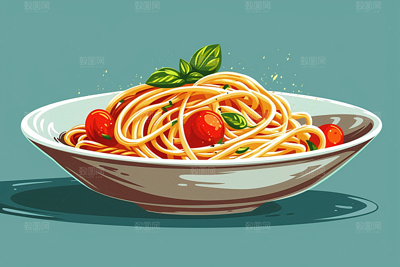 意大利面高清手绘插画