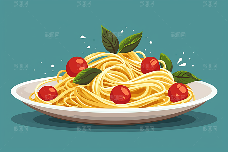 意大利面清新卡通插画