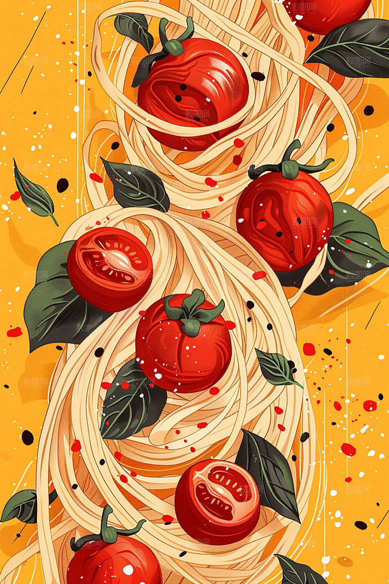 意大利面肉酱面绘本风插画