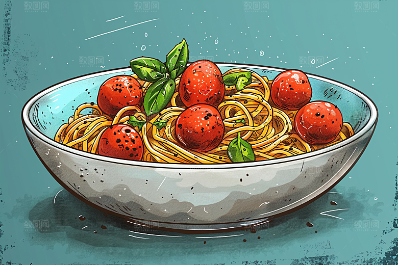 意大利面清新面条插画