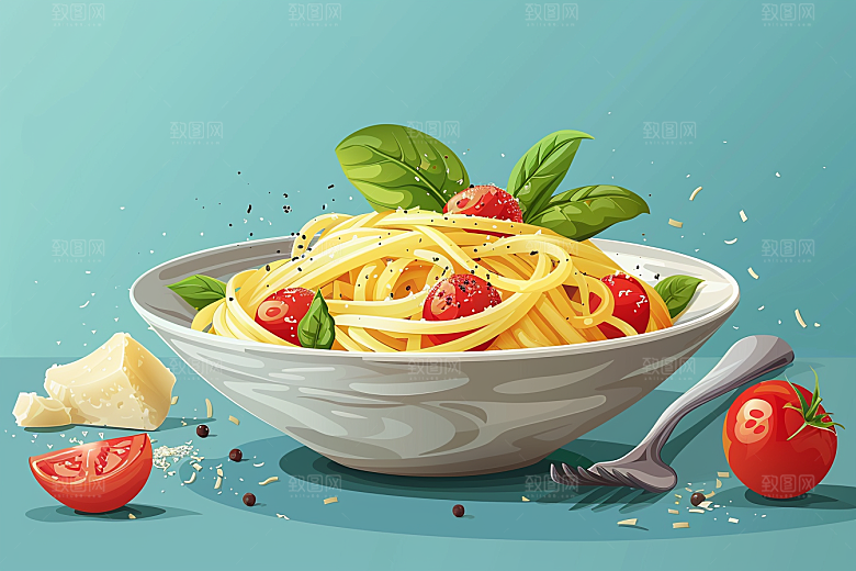 意大利面面食艺术感插画