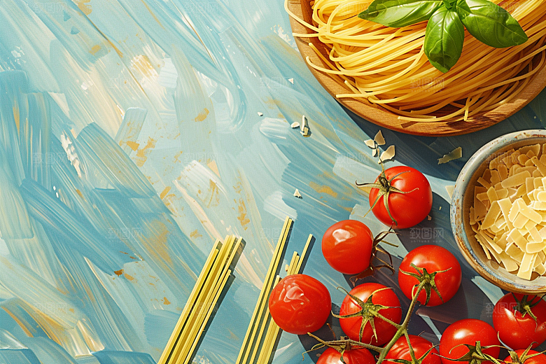 意大利面艺术感彩色插画