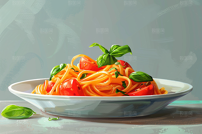 意大利面艺术感西餐插画