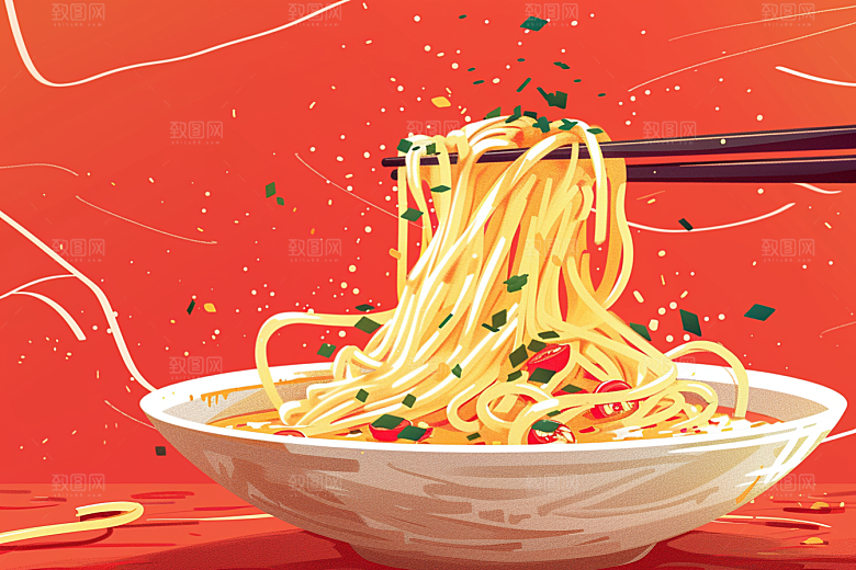 意大利面高清彩色插画