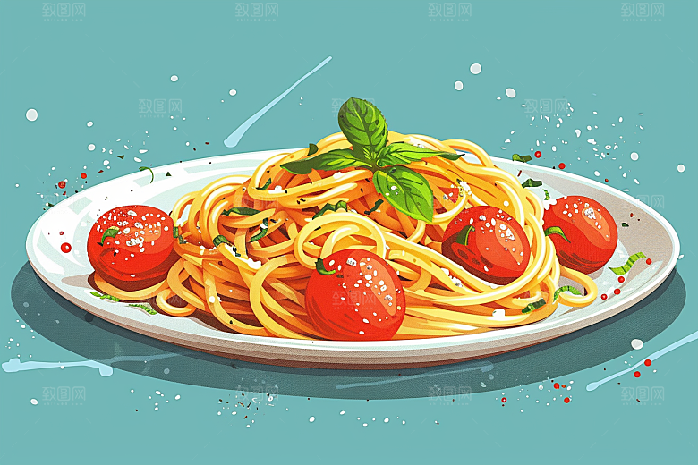 意大利面绘本风面食插画