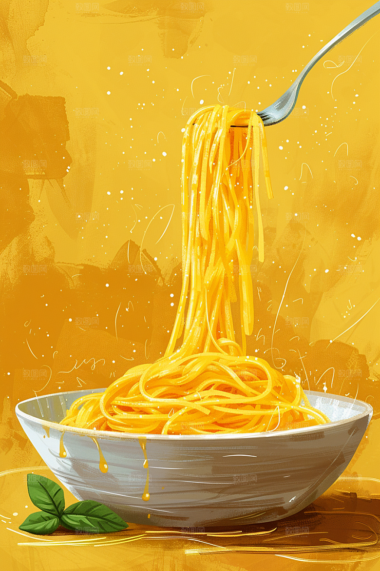 意大利面清新西餐插画