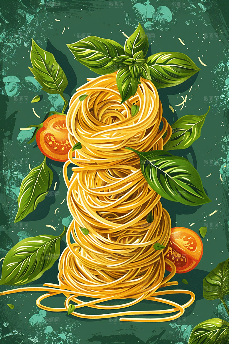 意大利面手绘高清插画
