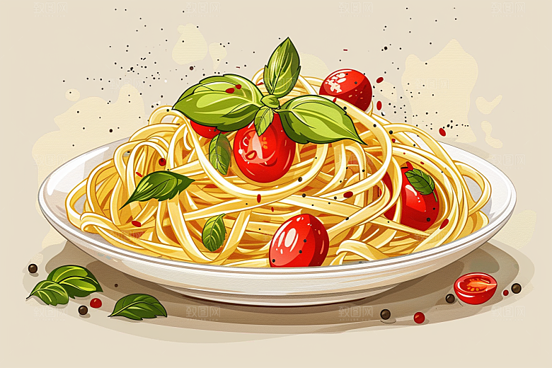 意大利面美食面条插画